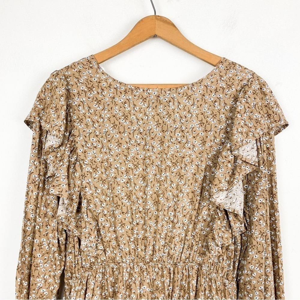 NWT Gigio USA Ruffle Floral Prairie Peasant Midi Dress Sz L - Picture 4 of 9